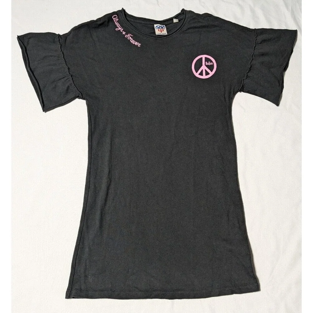 THE BEATLES ALWAYS‎ & FOREVER Girls Medium Black Junk Food T-Shirt Dress NEW